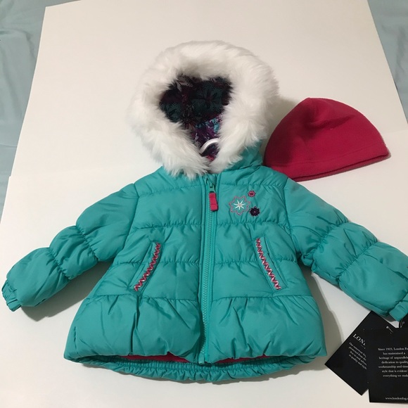 London Fog Girl's Turquoise Jacket Faux Fur - Picture 10 of 16